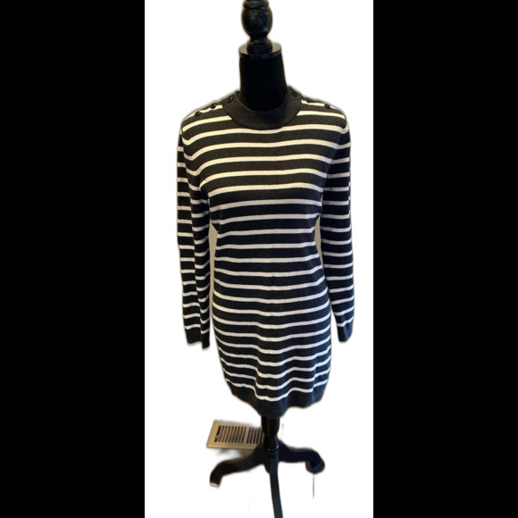 L.O.G.G. H&M LADIES STRIPE SWEATER DRESS LONG SLEEVE SIZE MEDIUM FINE KNIT Gray - Picture 1 of 11